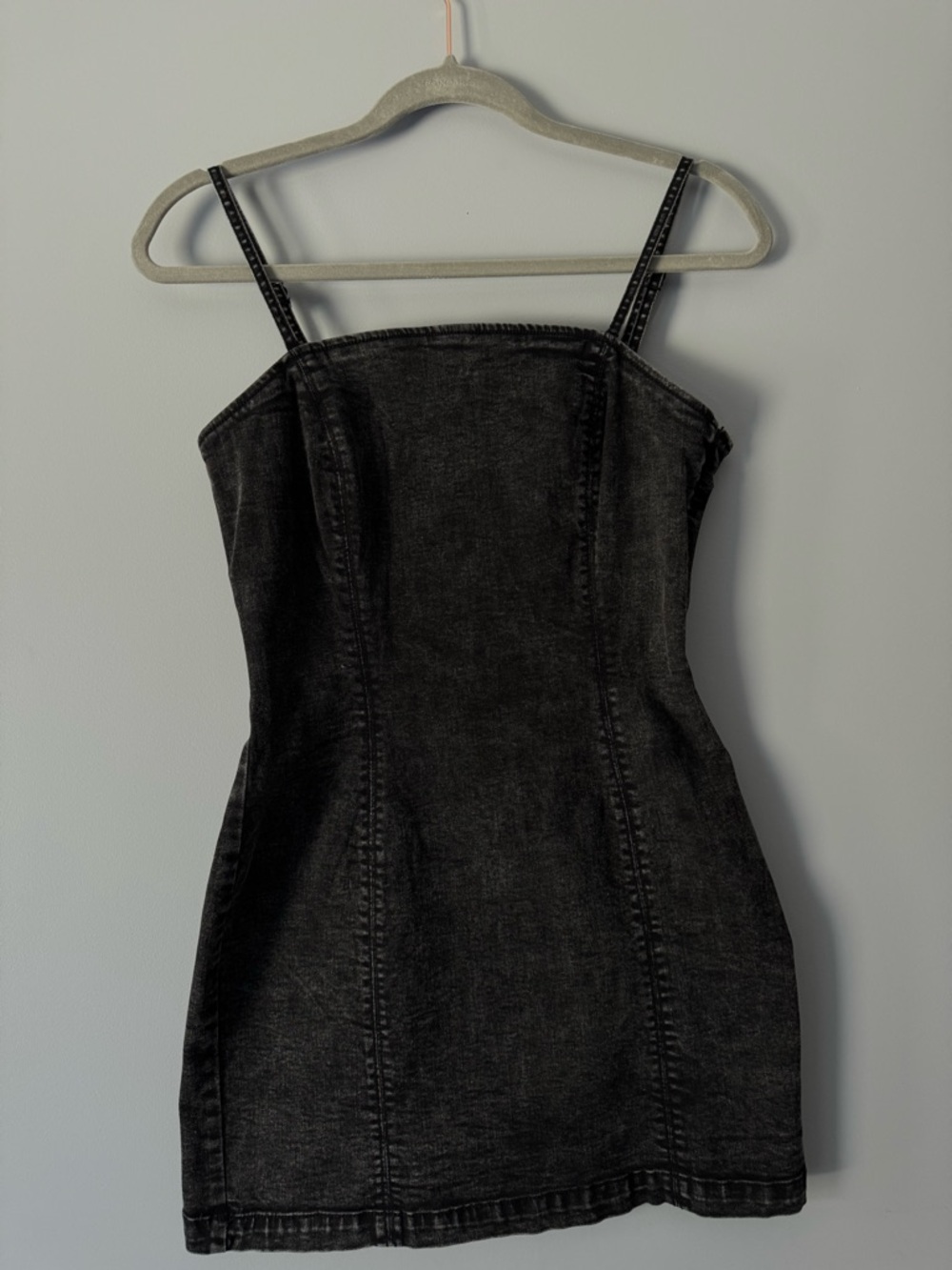 Black Washed Denim Mini Dress Size: M